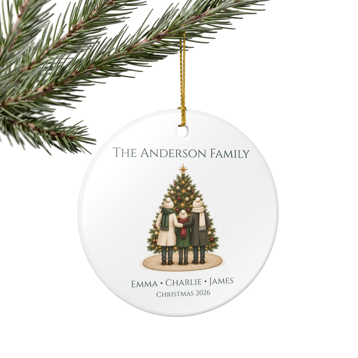 Personalized Family of 3 Christmas Ornament — Names & Year