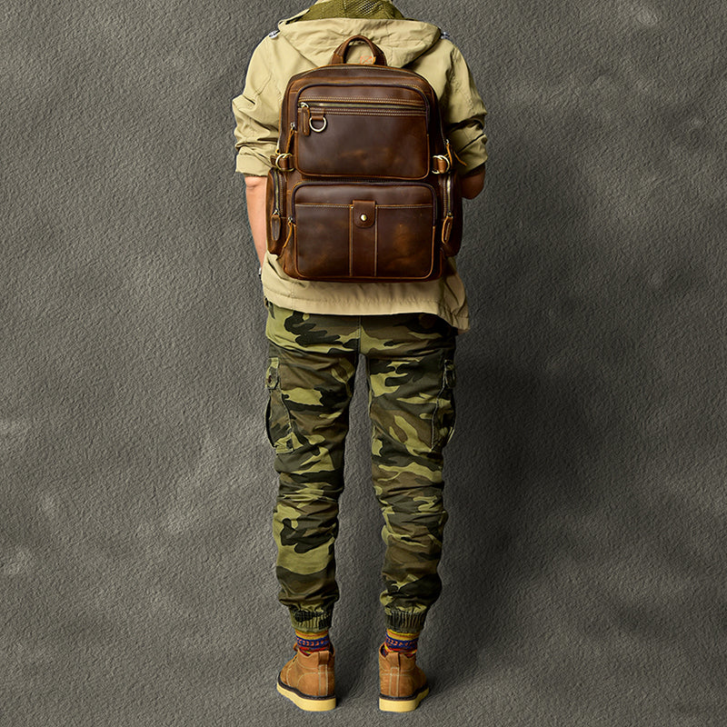 Vintage Crazy Horse Leather Travel Backpack