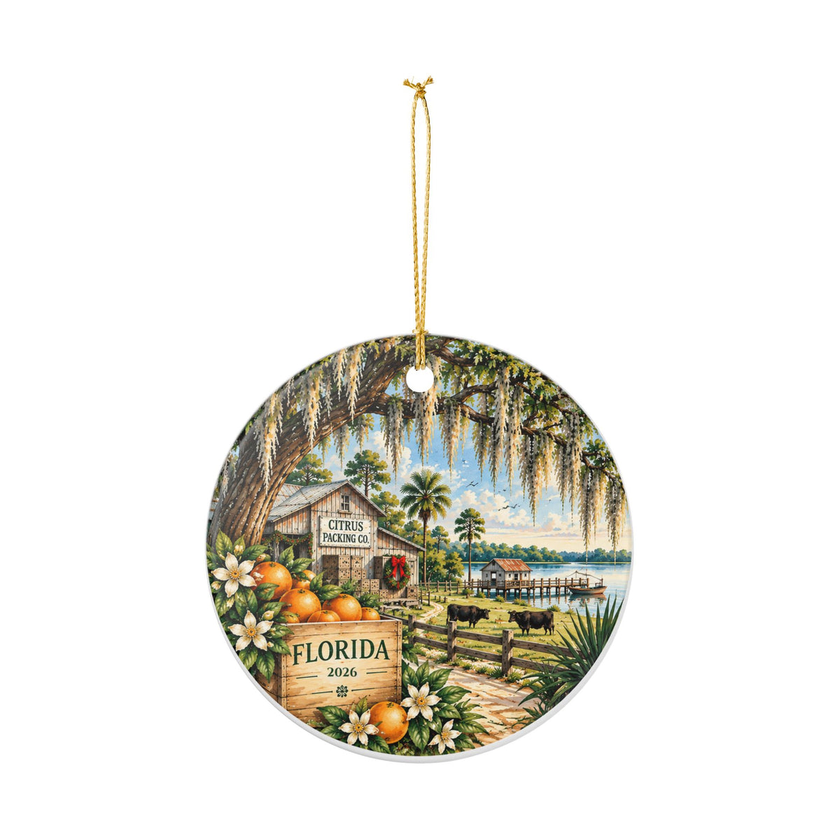 Personalized Old Florida Citrus Christmas Ornament, Custom Year, Orange Grove & Spanish Moss Keepsake by Family Folklore™