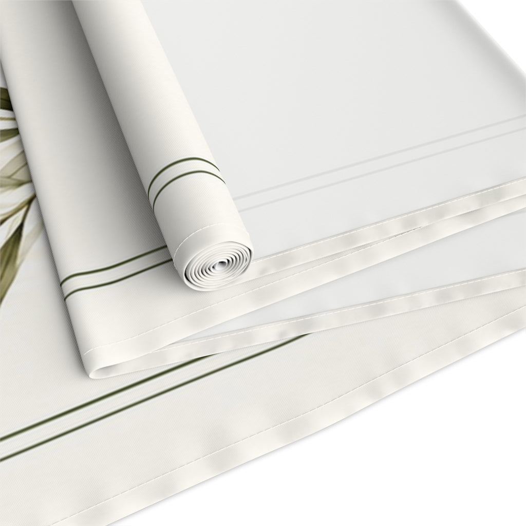 Olive Branch Table Runner, Ivory and Green Botanical Dining Decor, 16 × 72 Inches