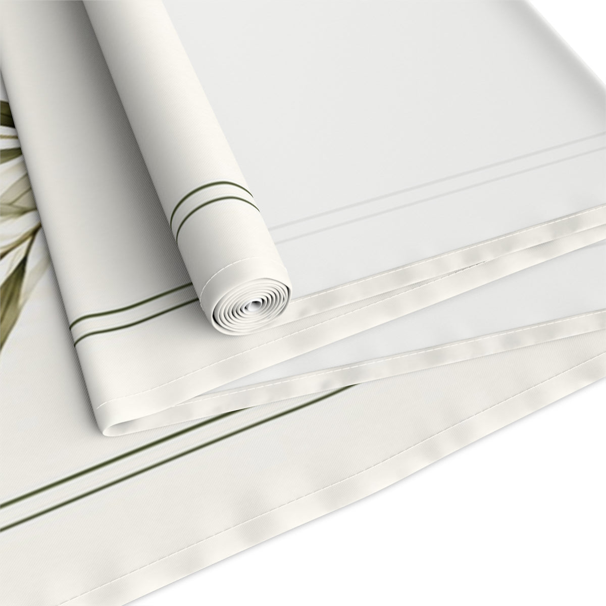Olive Branch Table Runner, Ivory and Green Botanical Dining Decor, 16 × 72 Inches