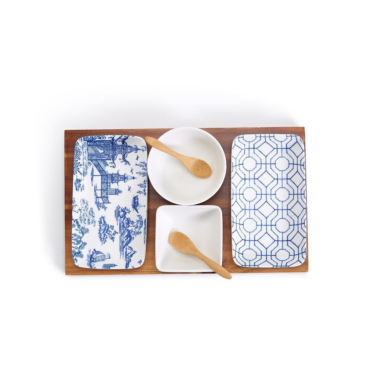 Blue & White Chinoiserie Tapas Serving Set — 7 Pieces