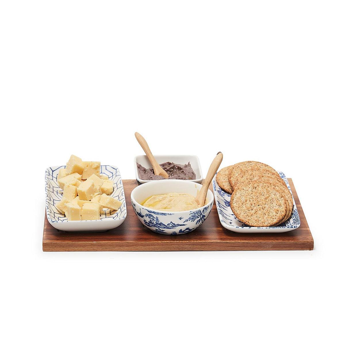 Blue & White Chinoiserie Tapas Serving Set — 7 Pieces