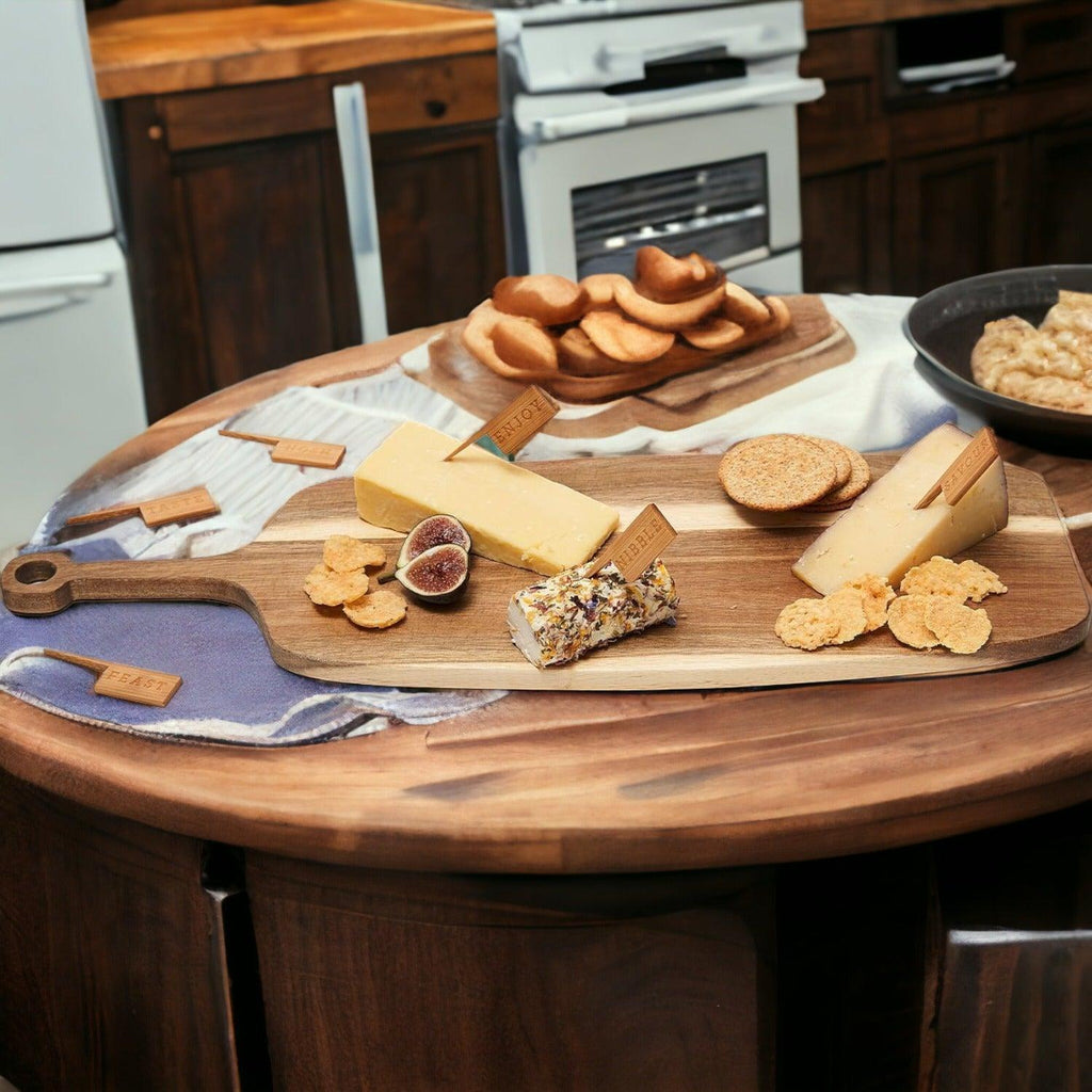 Acacia Serving Board with Six Bamboo Cheese Markers
