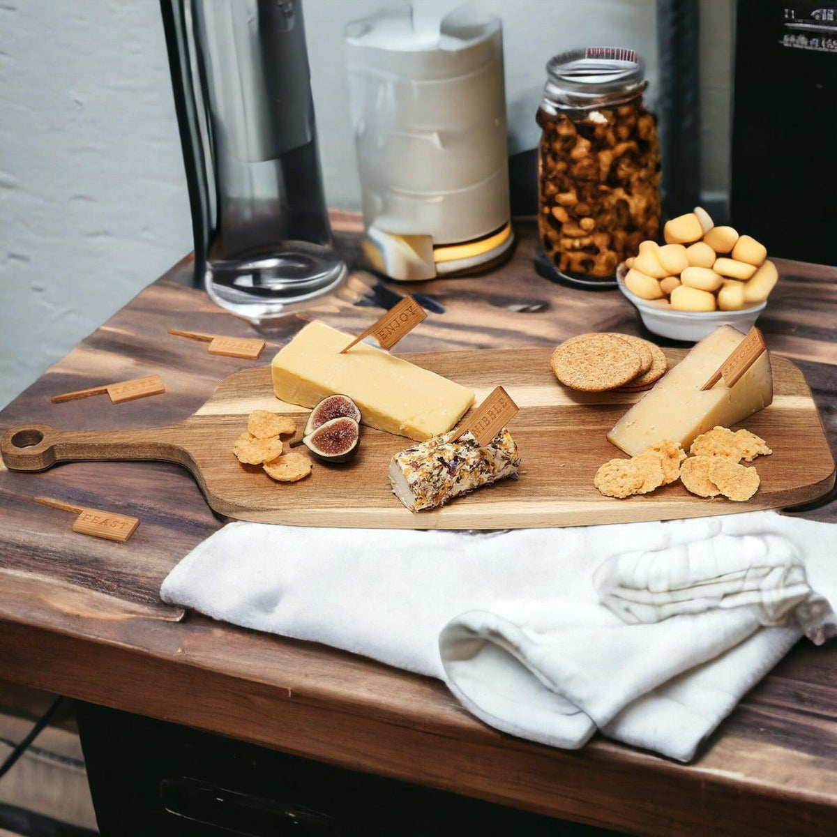 Acacia Serving Board with Six Bamboo Cheese Markers