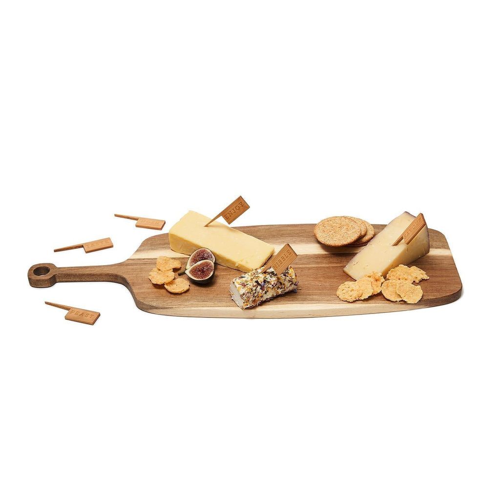 Acacia Serving Board with Six Bamboo Cheese Markers