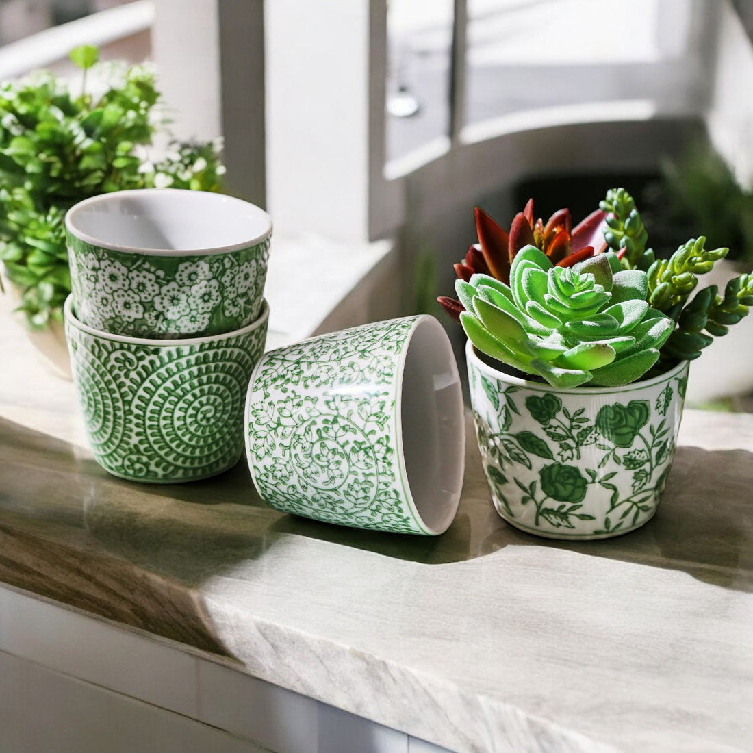 Mini Porcelain Cachepots — Green