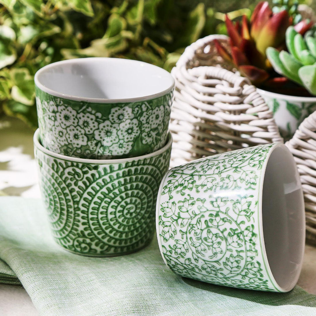 Mini Porcelain Cachepots — Green