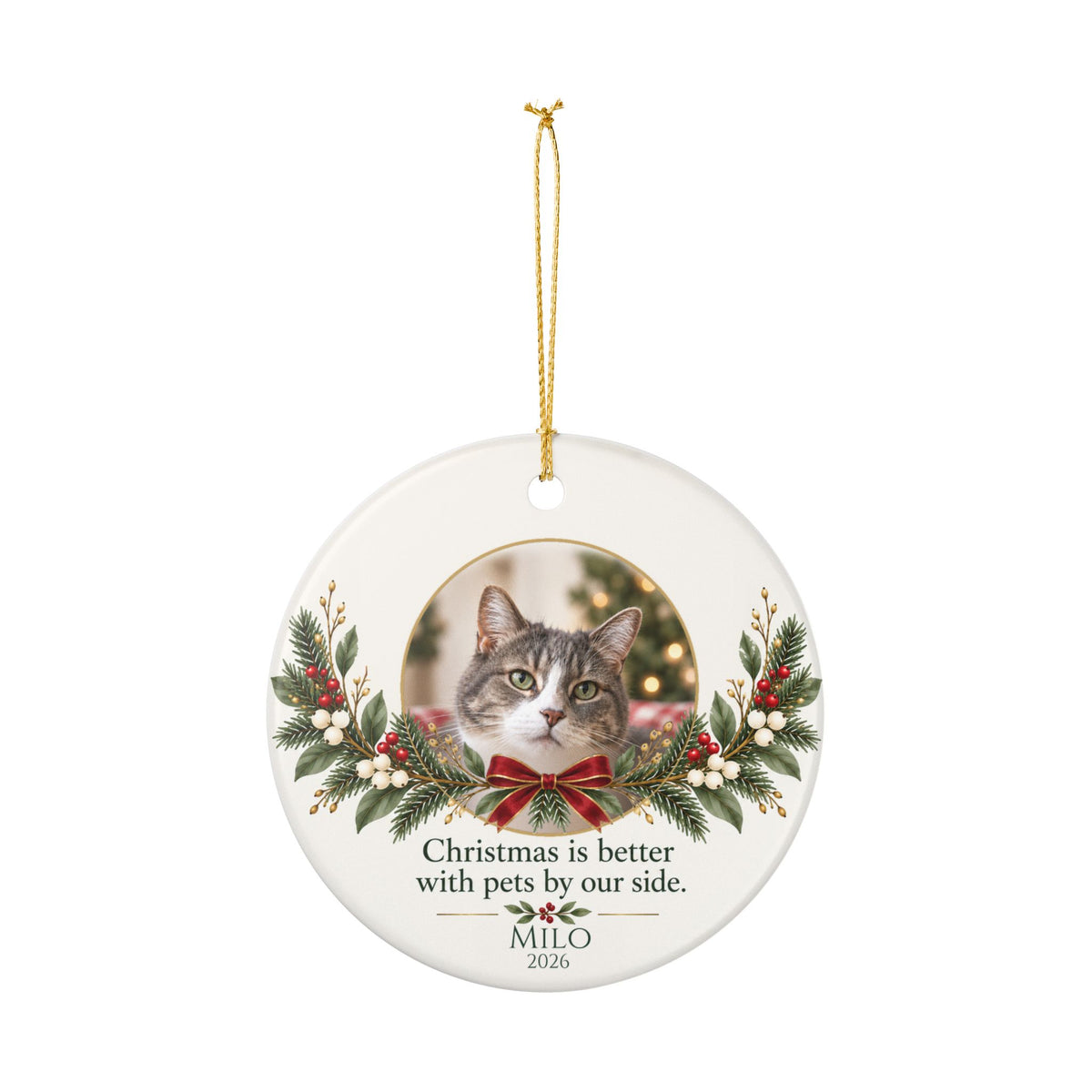 Personalized Pet Photo Christmas Ornament — Name & Year