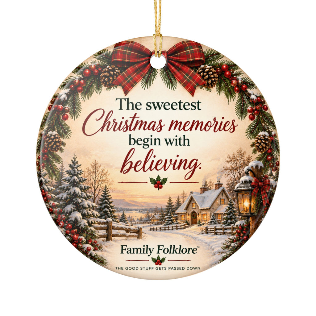 Personalized Family Christmas Ornament, Custom Last Name and Year, Santa Keepsake, Double-Sided Matte Ceramic Ornament