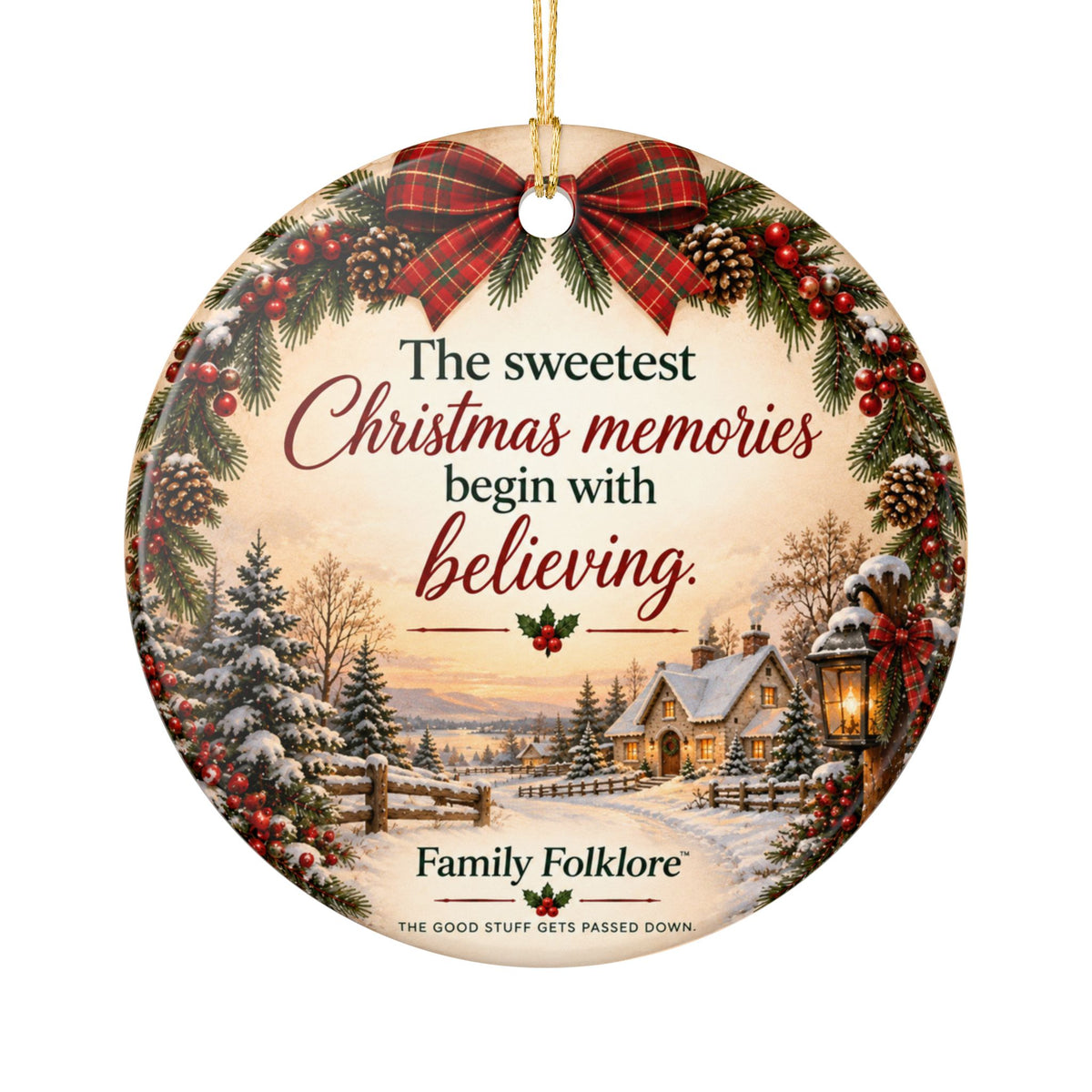 Personalized Family Christmas Ornament, Custom Last Name and Year, Santa Keepsake, Double-Sided Matte Ceramic Ornament