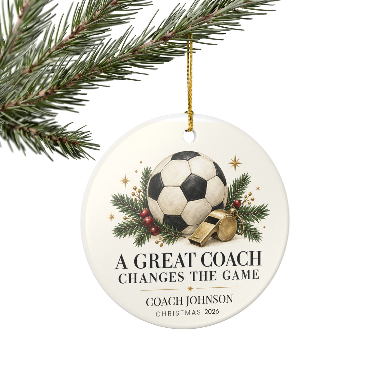 Personalized Soccer Coach Christmas Ornament, Custom Coach Name & Year, Soccer Coach Gift, Team Thank You Gift