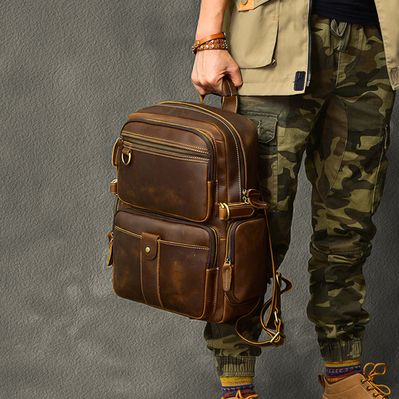 Vintage Crazy Horse Leather Travel Backpack