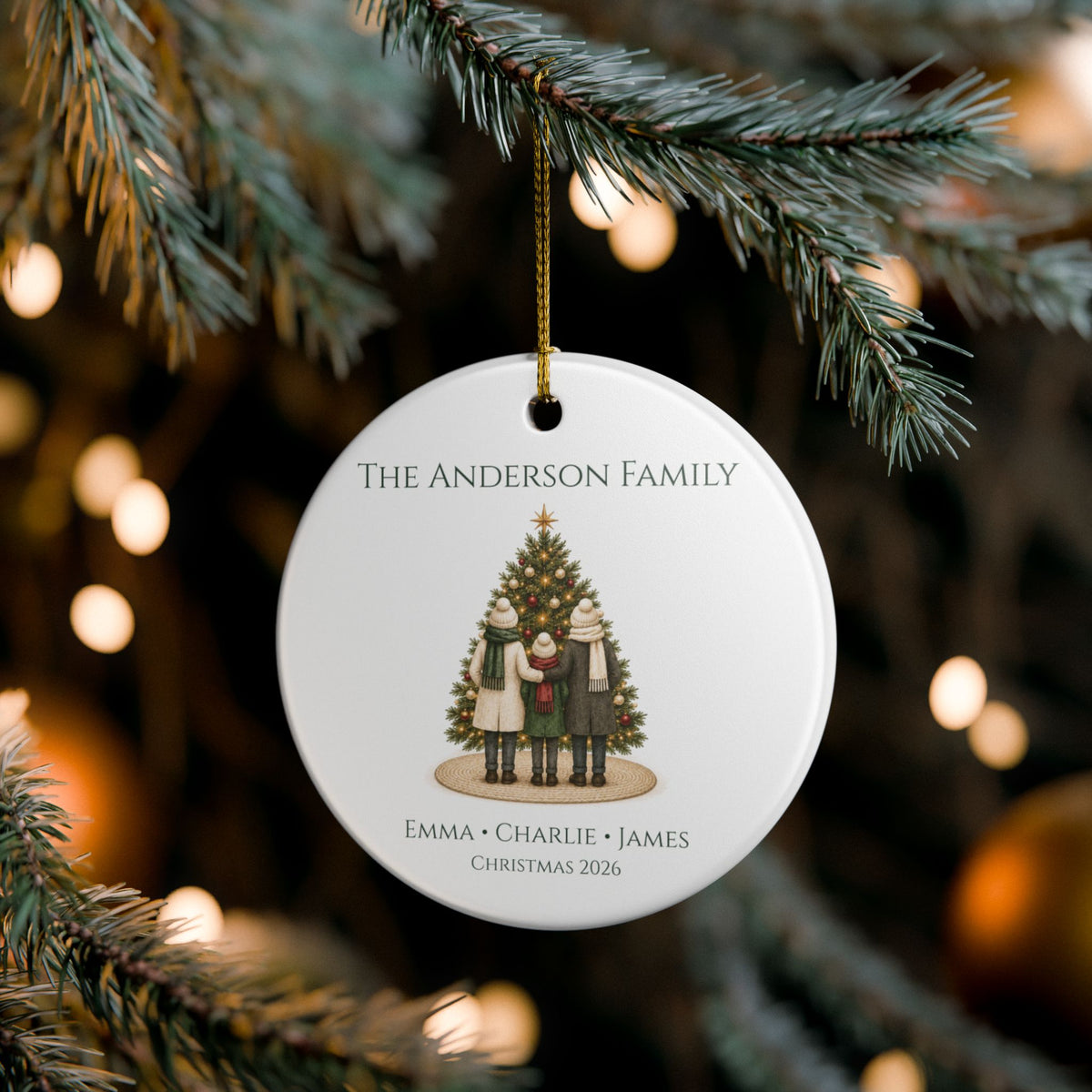 Personalized Family of 3 Christmas Ornament — Names & Year