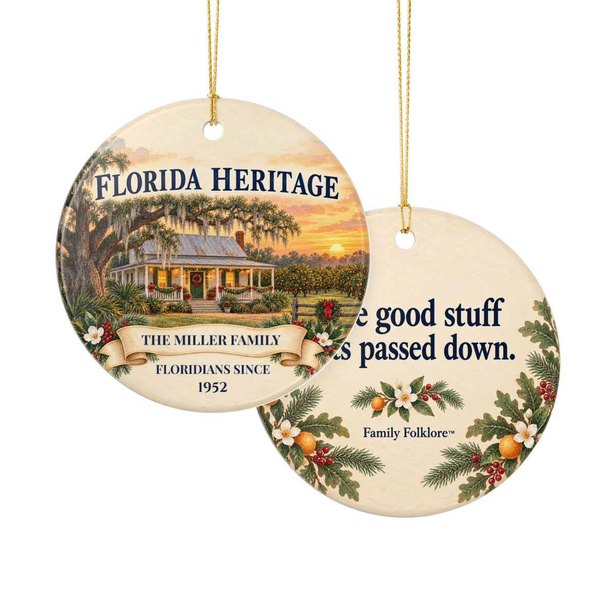 Personalized Florida Heritage Christmas Ornament, Custom Family Name & Year, Floridians Since Keepsake, Old Florida Family Gift