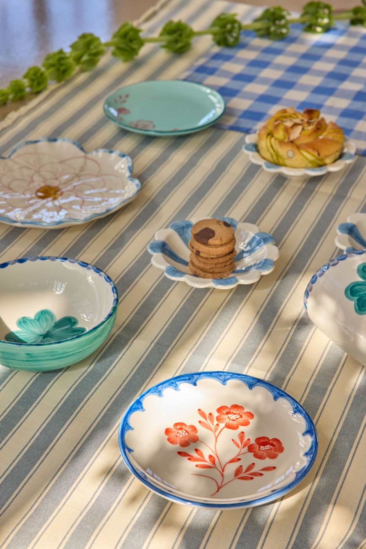 Hand-Painted Vintage Floral Ceramic Cake Plate