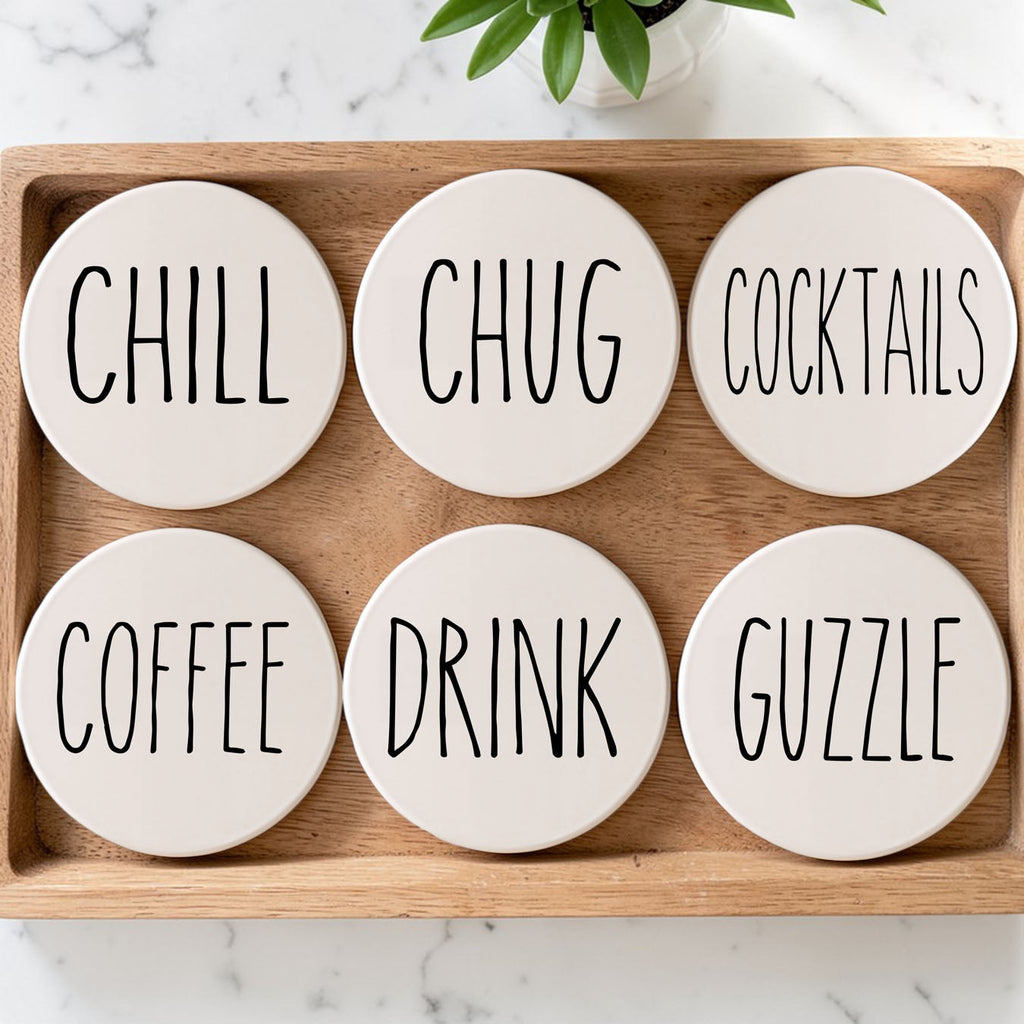 Minimalist Word Ceramic Coasters