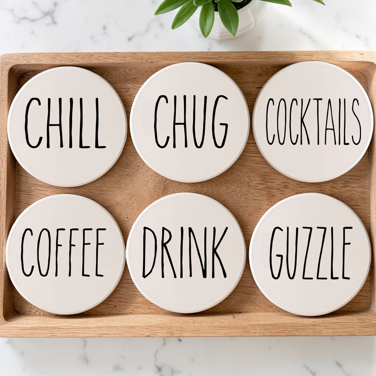 Minimalist Word Ceramic Coasters