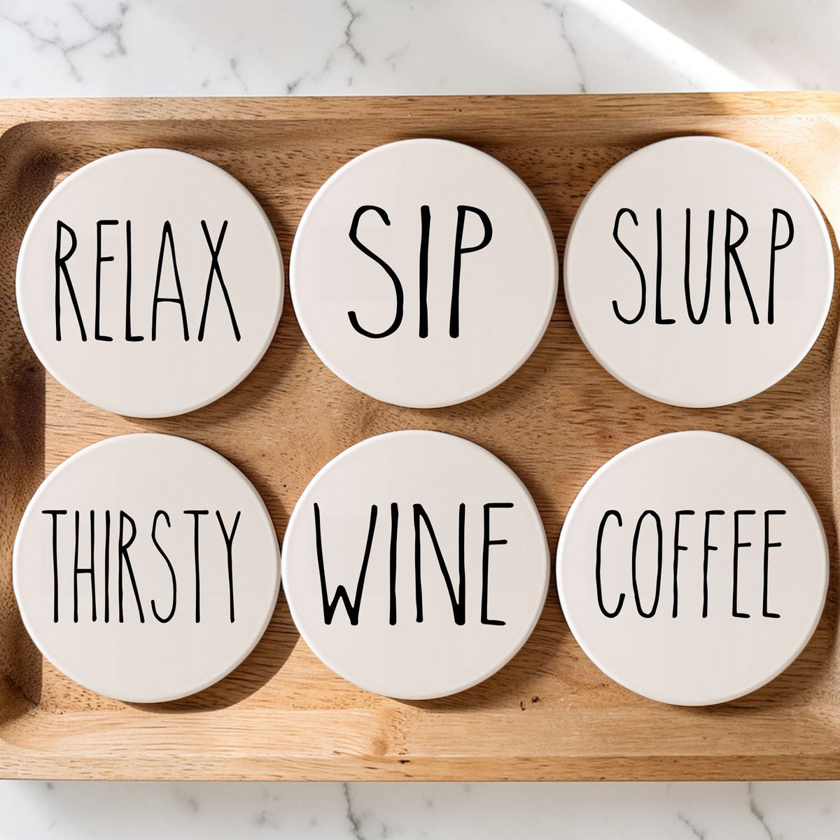 Minimalist Word Ceramic Coasters