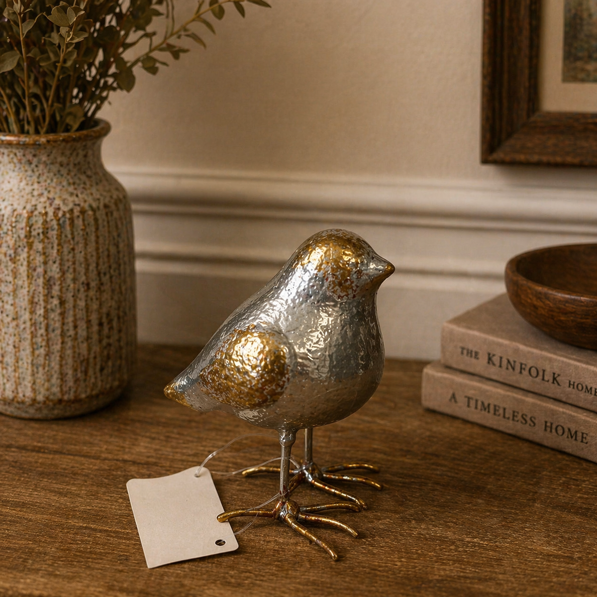 Cast Iron Bird Sculpture — Silver Finish