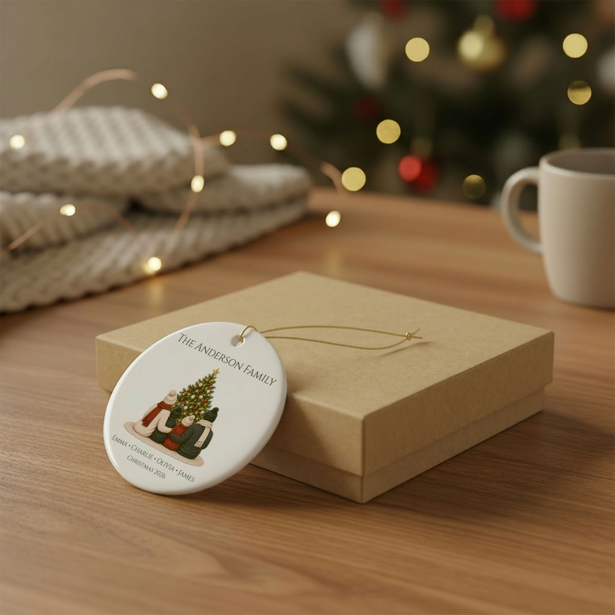 Personalized Family of 4 Christmas Ornament — Names & Year