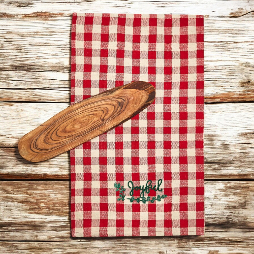 Holiday Acacia Board & Tartan Kitchen Towel Gift Set
