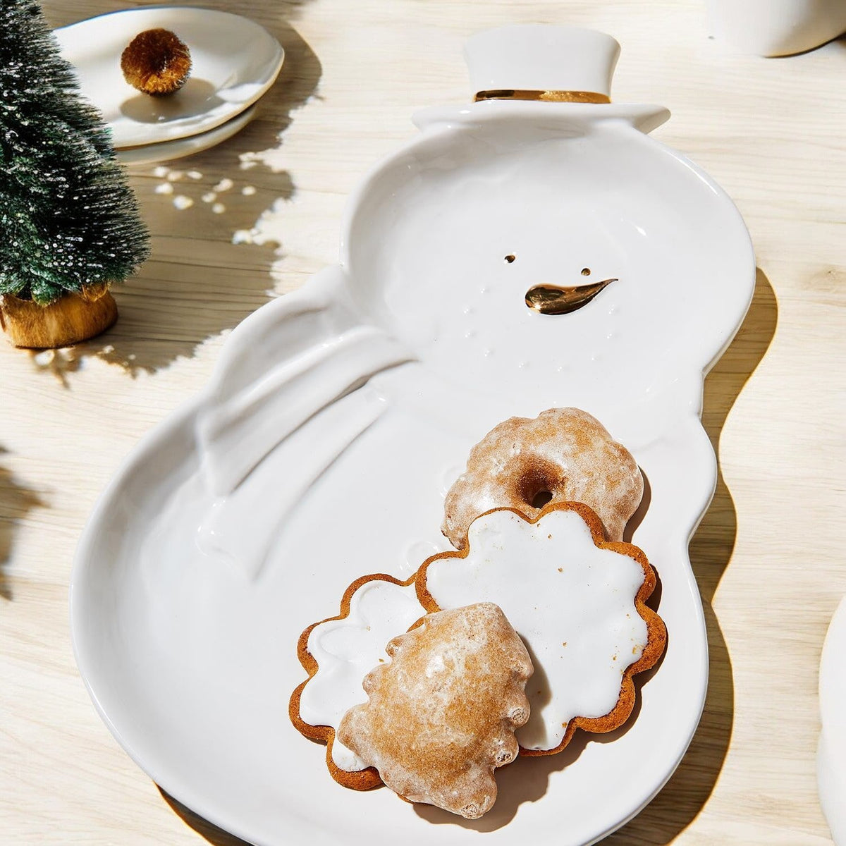 Snowman Serving Dish with Gold Accents