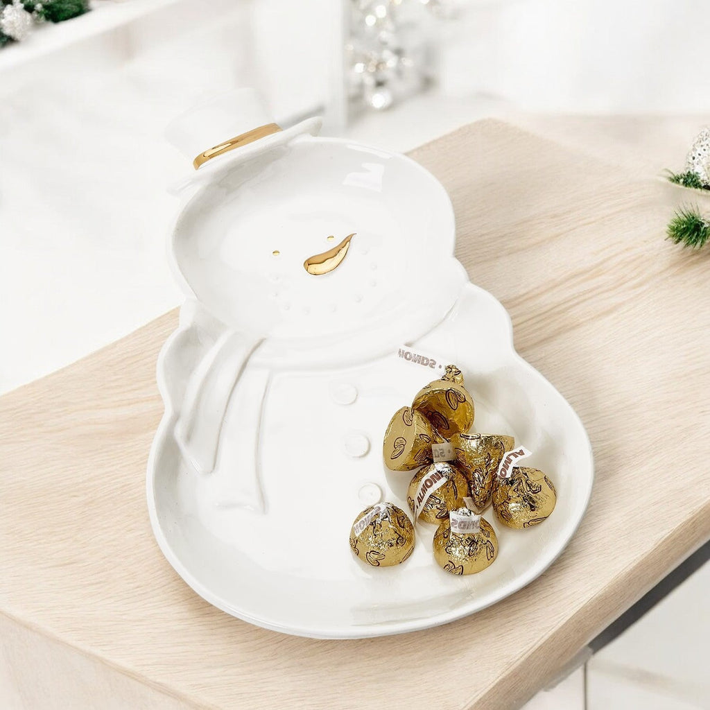 Snowman Serving Dish with Gold Accents