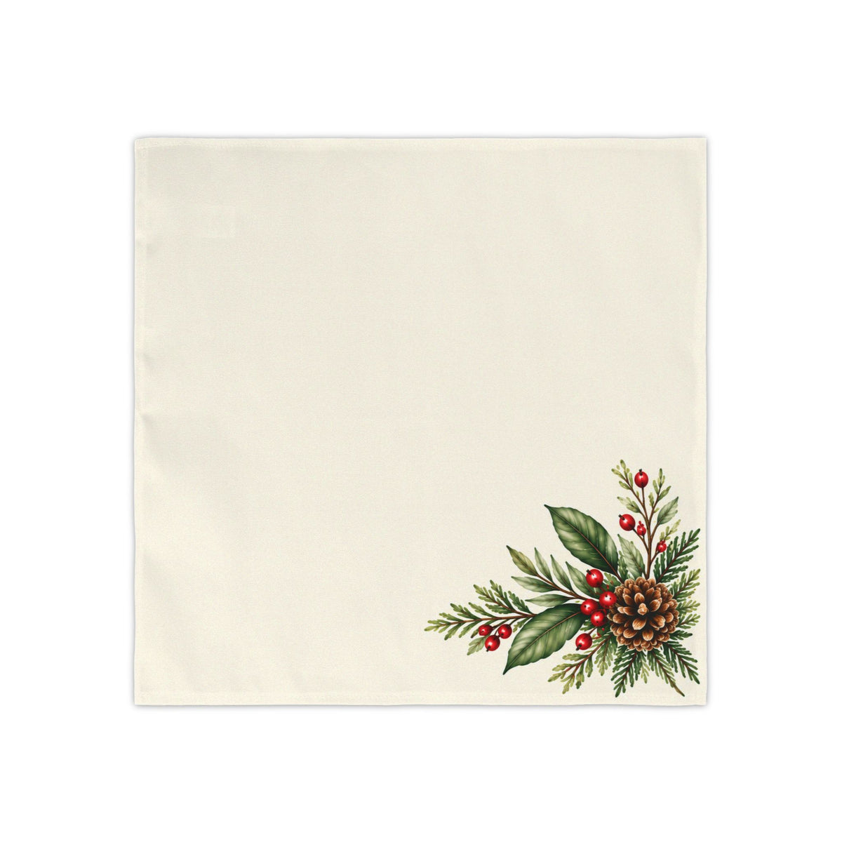 Evergreen Christmas Napkins, Set of 4, Pinecone and Berry Table Decor, 18 × 18 Inches