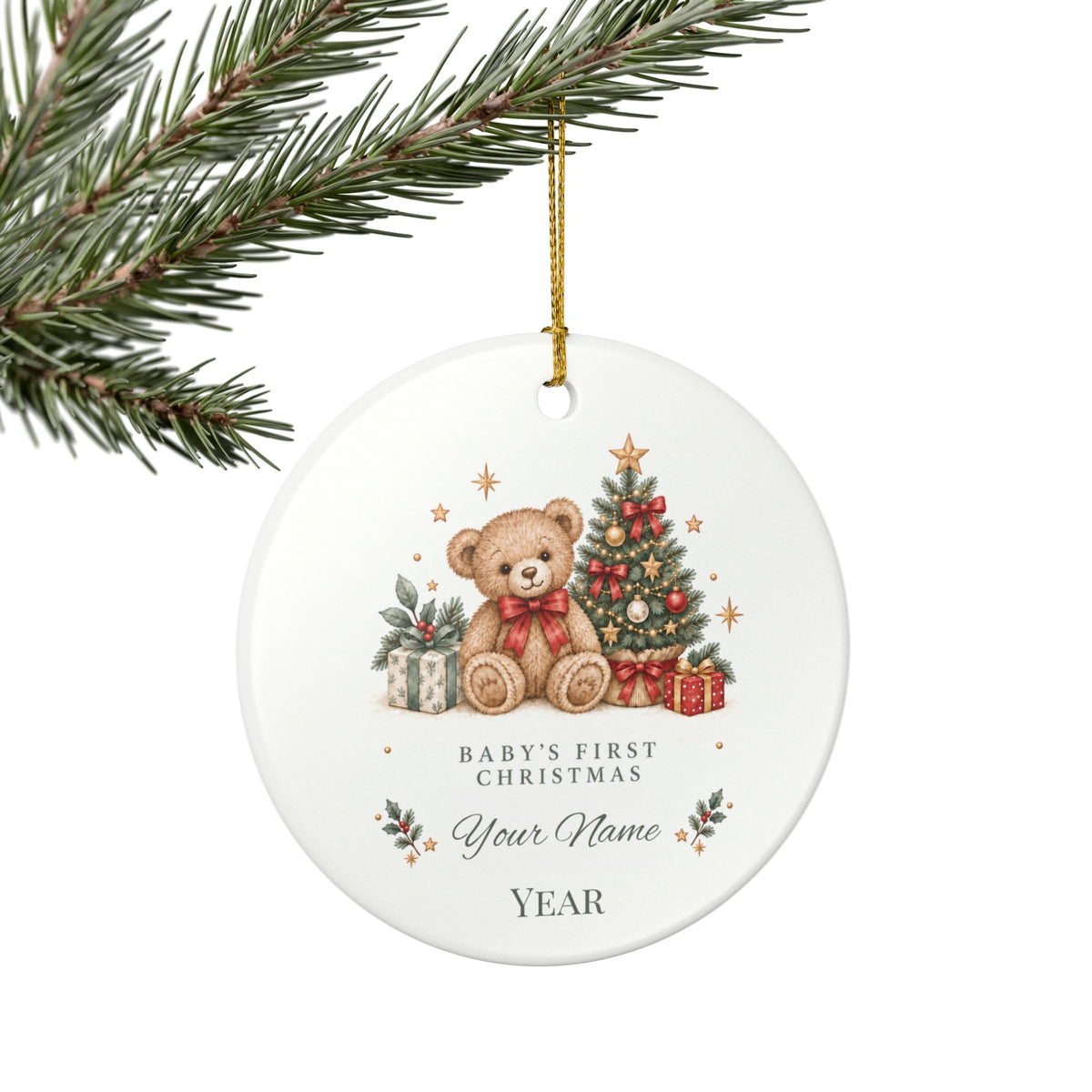 Personalized Baby’s First Christmas Ornament — Teddy Bear