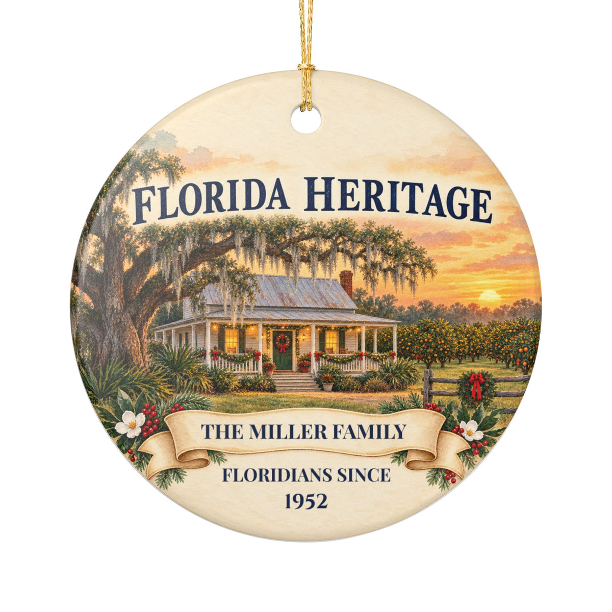Personalized Florida Heritage Christmas Ornament, Custom Family Name & Year, Floridians Since Keepsake, Old Florida Family Gift