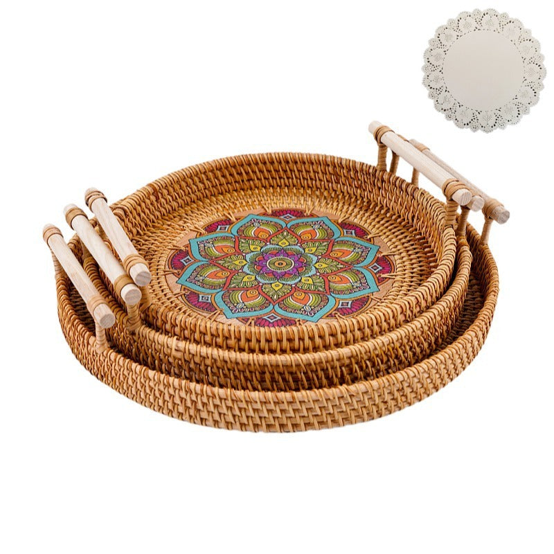 Woven Rattan Serving & Picnic Tray