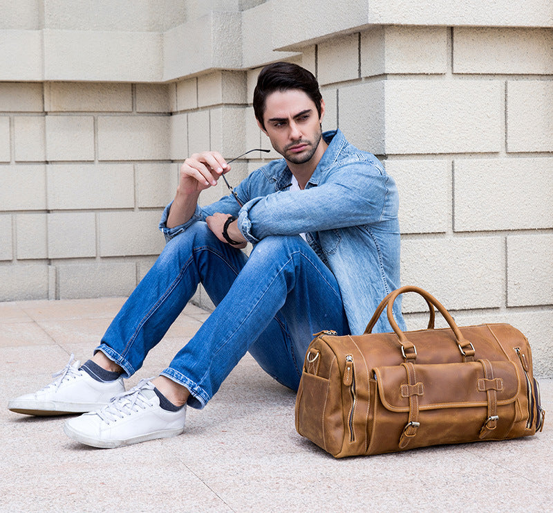 Full-Grain Leather Weekender Duffle Bag