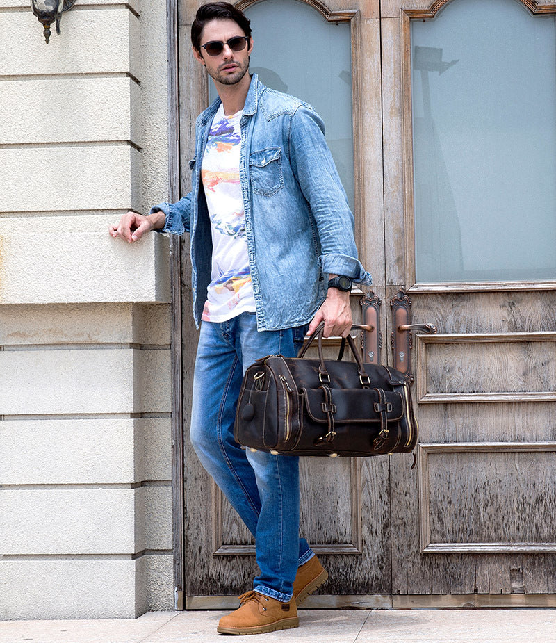 Full-Grain Leather Weekender Duffle Bag