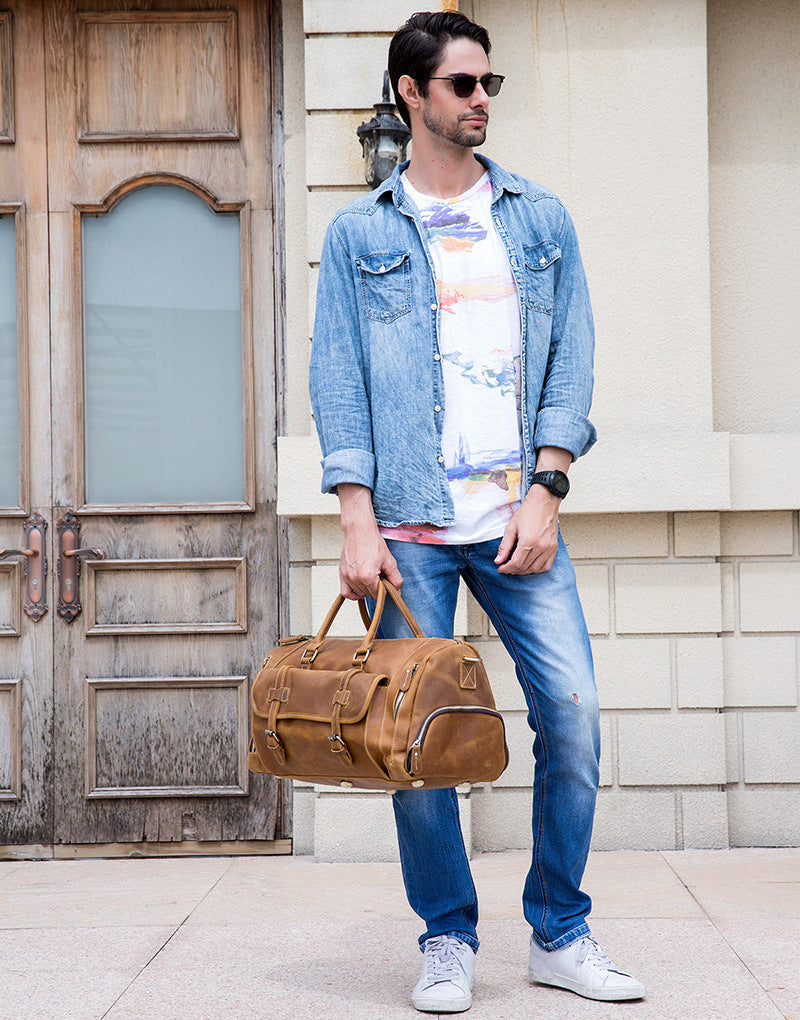 Full-Grain Leather Weekender Duffle Bag