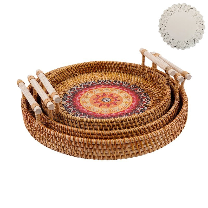 Woven Rattan Serving & Picnic Tray