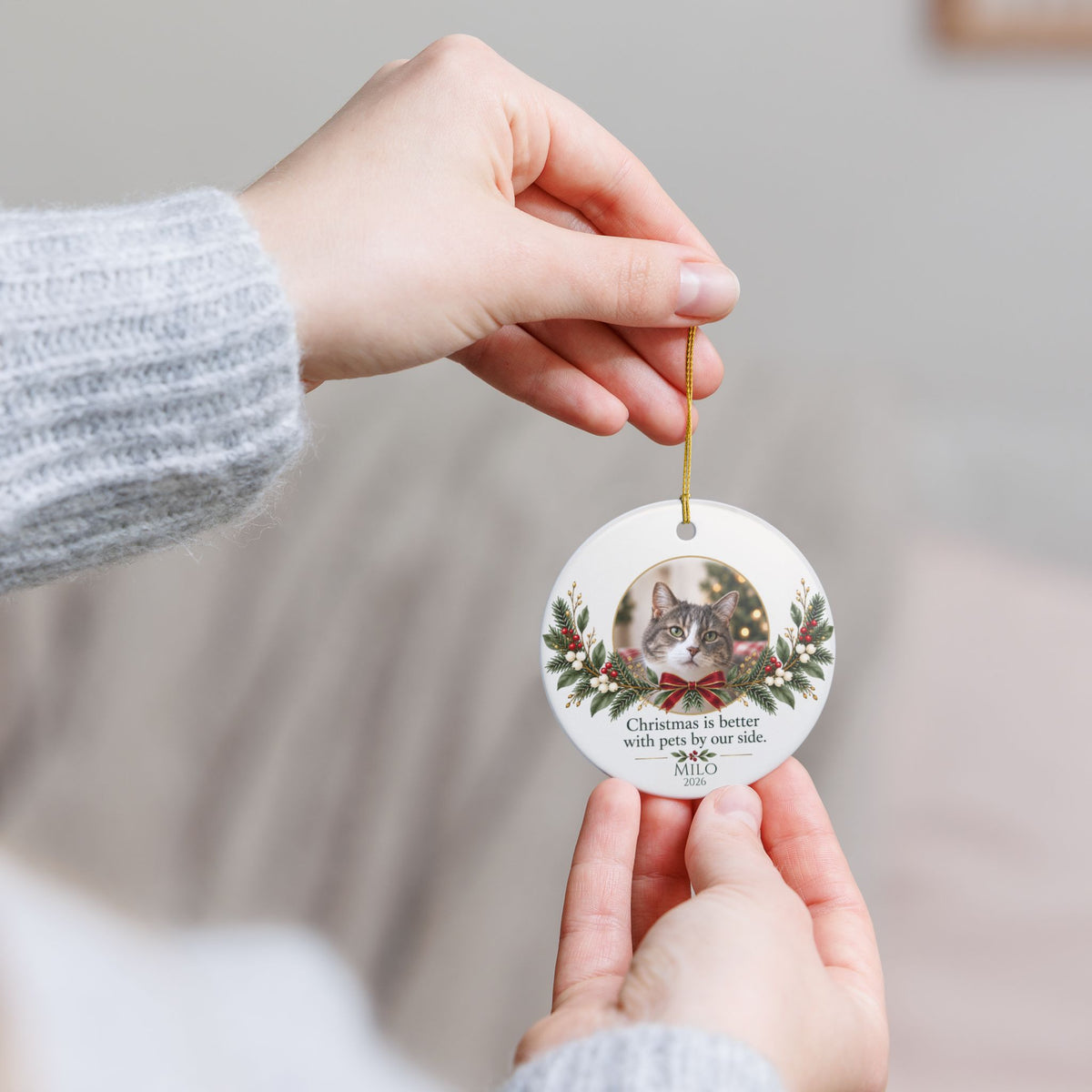 Personalized Pet Photo Christmas Ornament — Name & Year