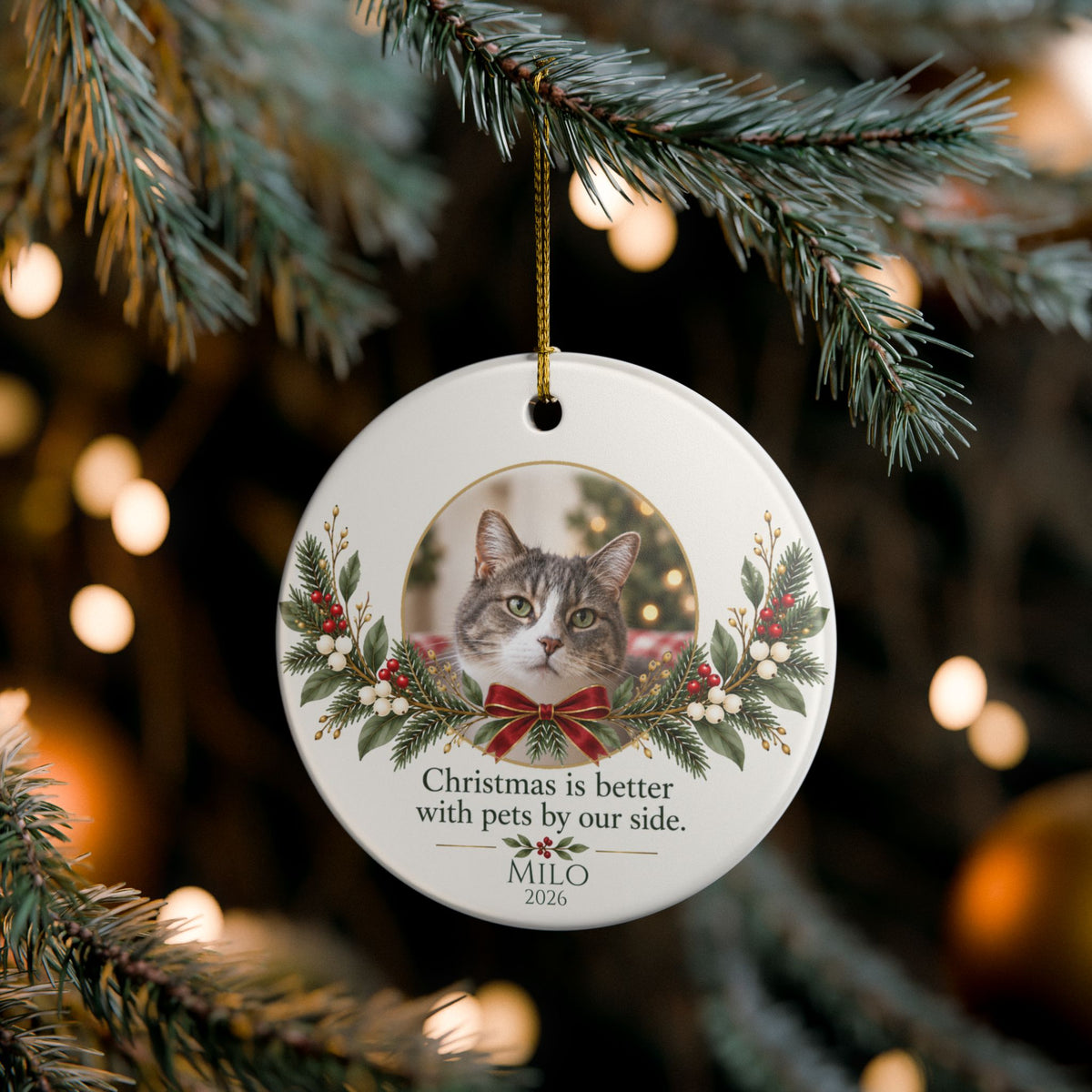 Personalized Pet Photo Christmas Ornament — Name & Year