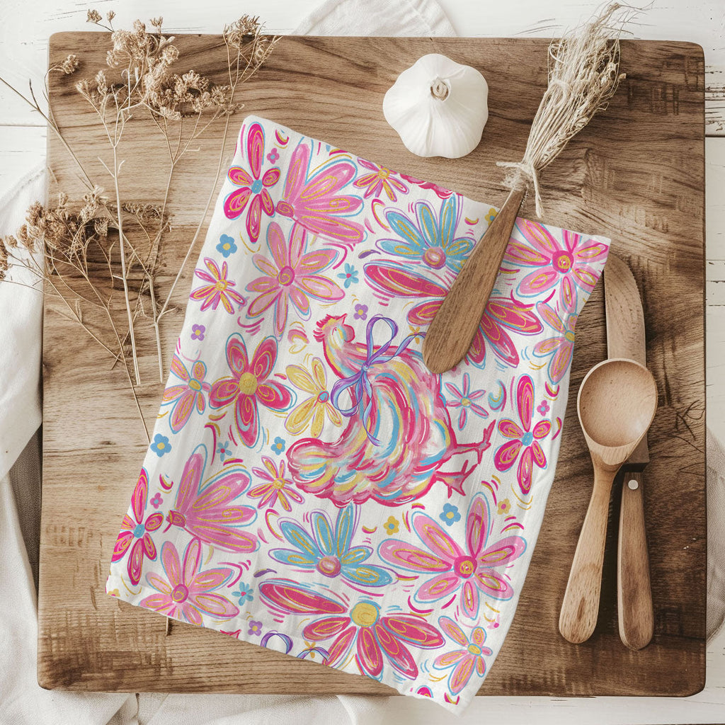 Floral Boho Chicken Kitchen Towel