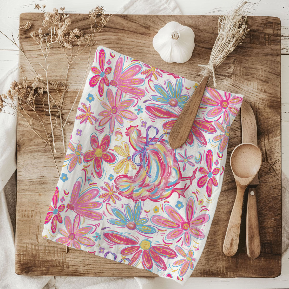 Floral Boho Chicken Kitchen Towel