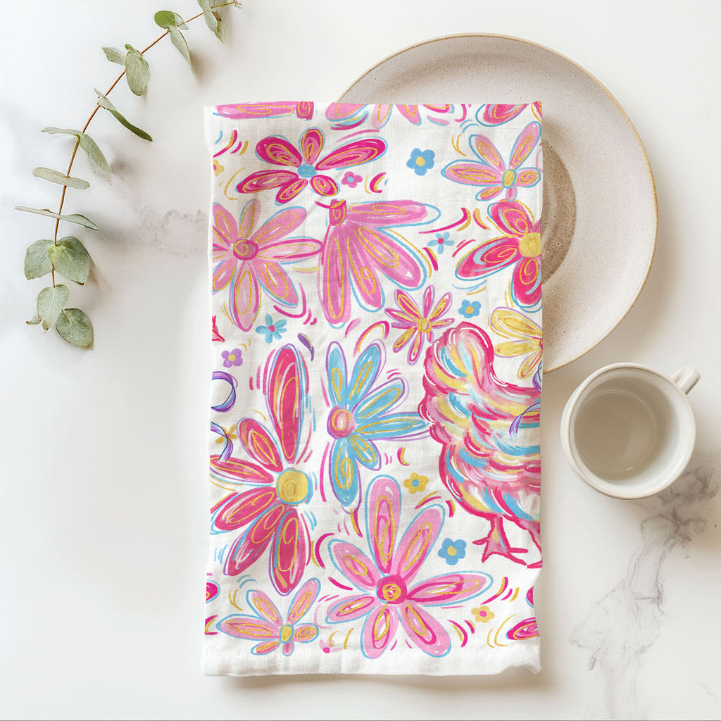 Floral Boho Chicken Kitchen Towel