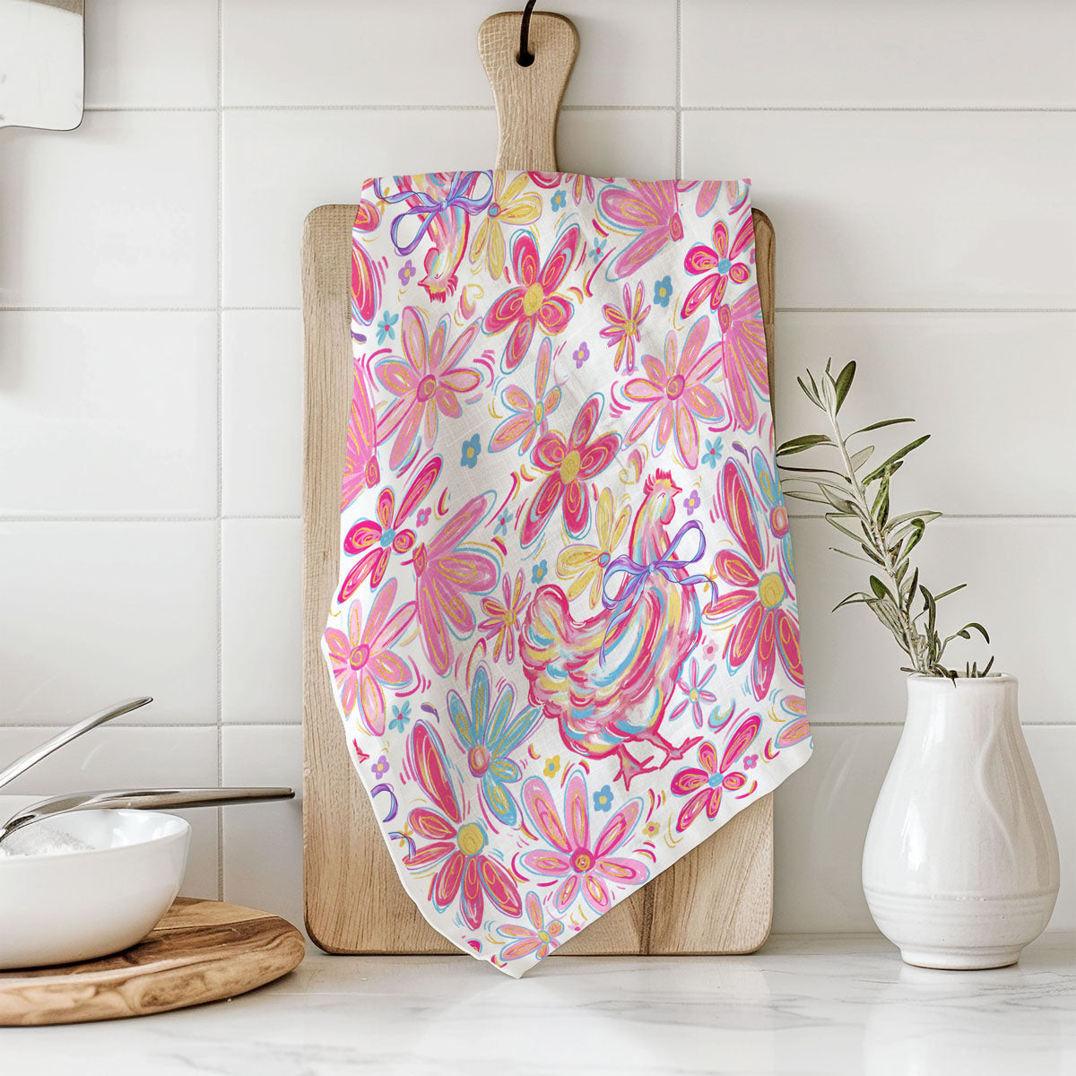 Floral Boho Chicken Kitchen Towel