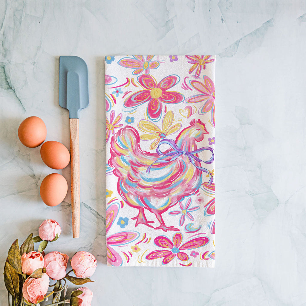 Floral Boho Chicken Kitchen Towel