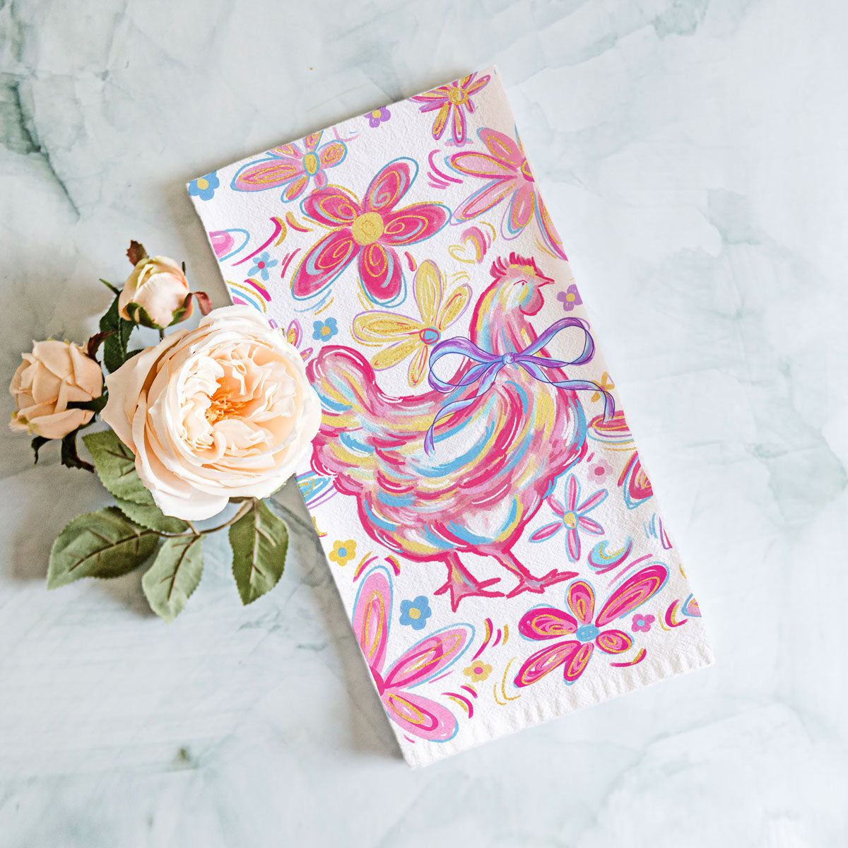 Floral Boho Chicken Kitchen Towel