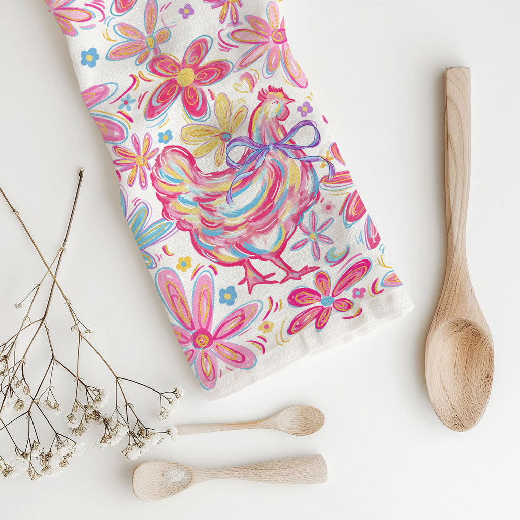 Floral Boho Chicken Kitchen Towel
