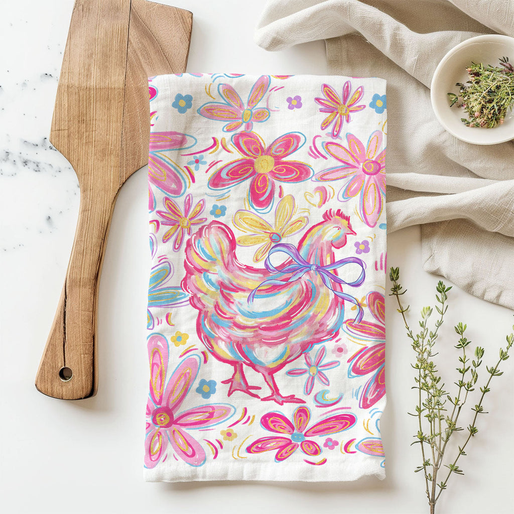 Floral Boho Chicken Kitchen Towel