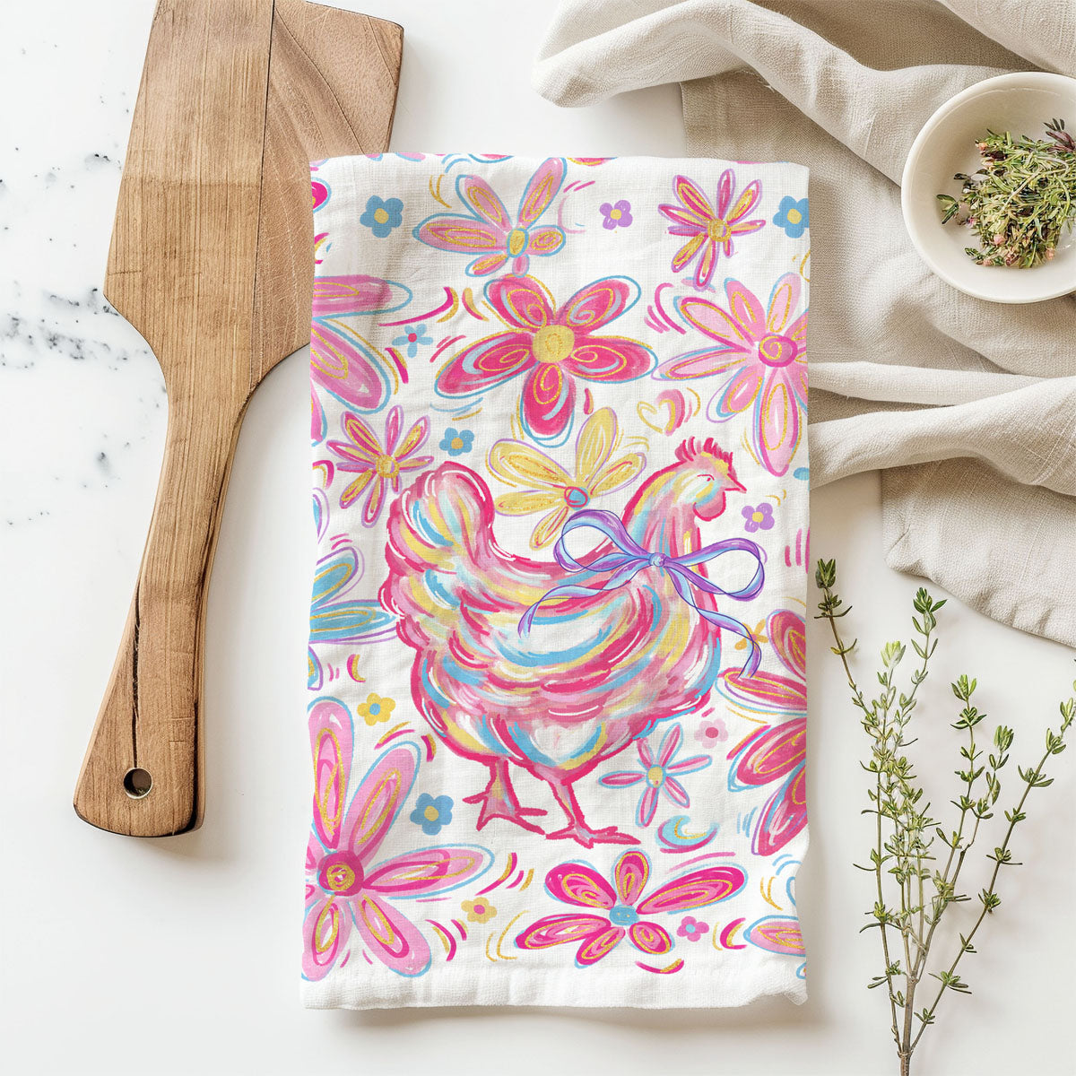 Floral Boho Chicken Kitchen Towel