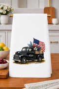Patriotic Vintage Black Truck Kitchen Towel