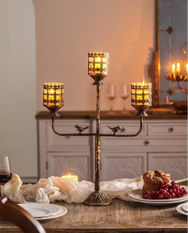 Vintage Metal & Glass Votive Candelabra