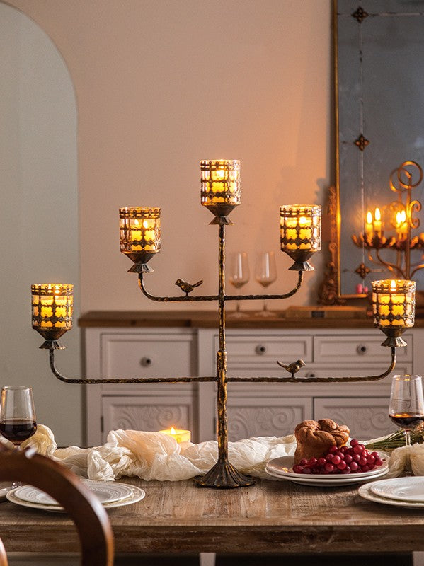 Vintage Metal & Glass Votive Candelabra